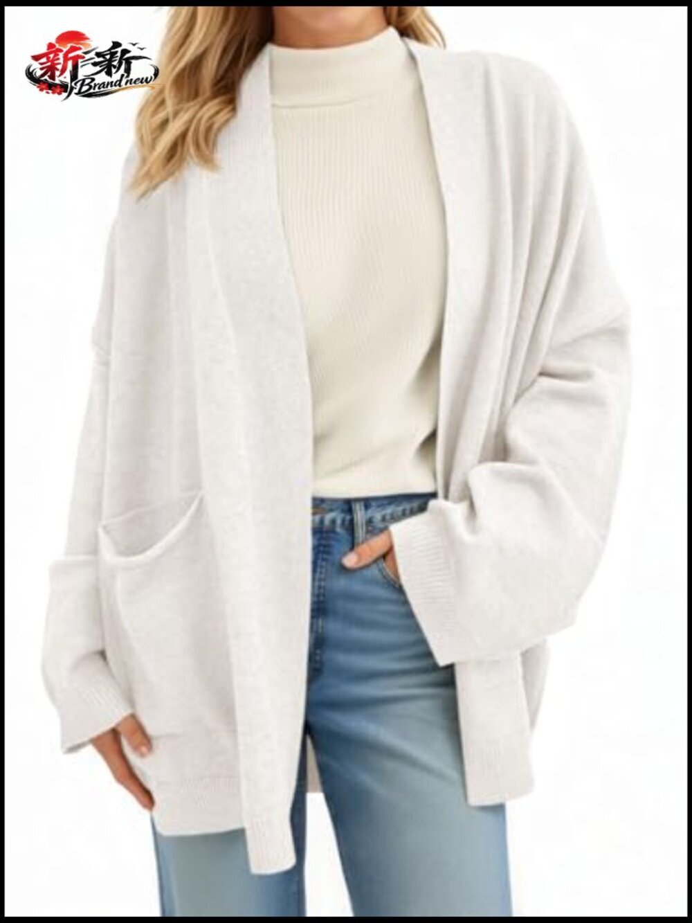 Oversized Open Front Cardigan Shawl with Pockets Long Sleeve Knit Sweater - Picture 2 of 7